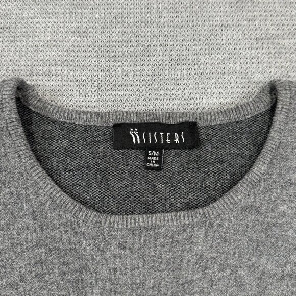 2 Sisters Sweater Womens S/M Dolman Split Hem Crew Neck Long Sleeve Black Gray - Picture 7 of 12